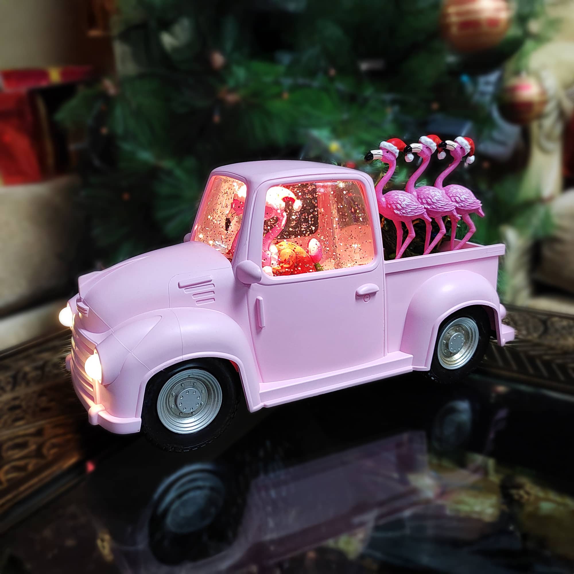 Moments in Time 5.9" Acrylic Truck with Flamingos Décor